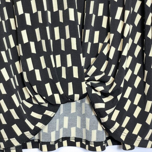Clara Sunwoo Check Print Top Size L Black Cream Front Knot Stretch Knit Blouse - Picture 5 of 11